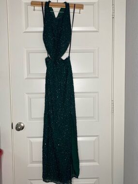 Vintage Emerald Green 100% Silk Fully Beaded Maxi Dress